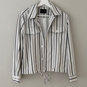 Dolce Cabo Women Medium Lined Black Striped Button-Up Jacket
